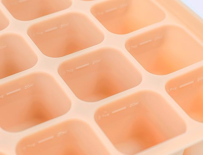 Baby Food Storage Silicone Cubes with Clip-On Lid Freezer Tray Baby Food Soups Purees Ice Easy and Safe Design Made in Korea (20, Ocean Blue)
