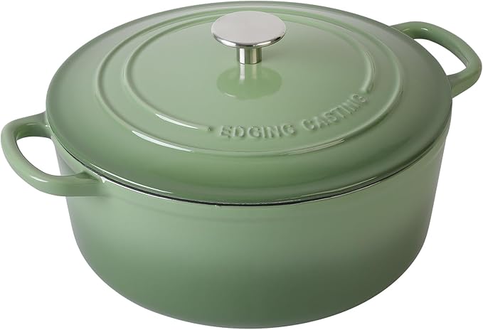 Enameled Dutch Ovens Cast Iron Dutch Oven Pot with Lid for Bread Baking, Cook, Dual Handle, 7 Quart, Pistachio Green