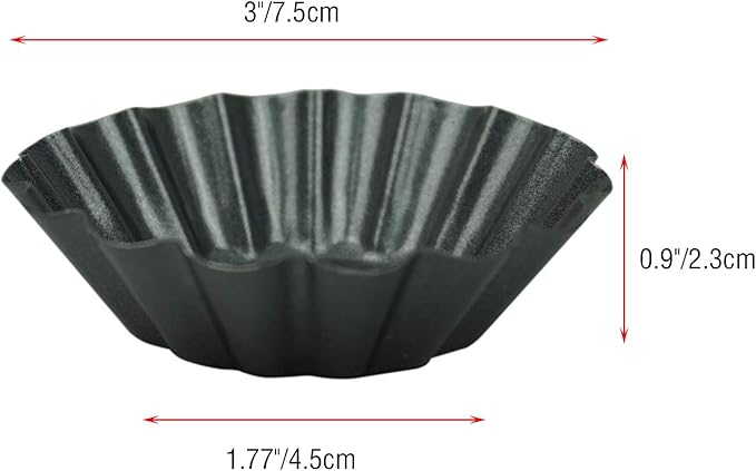 12 Pack Egg Tart Pan, Non-stick Carbon Steel Tartlet Tins, Mini Pie Mould, Muffin Cupcake Pudding Baking Cup Maker - for Pies, Chinese Egg Tart, Cakes (Big Size 3"x 0.9")
