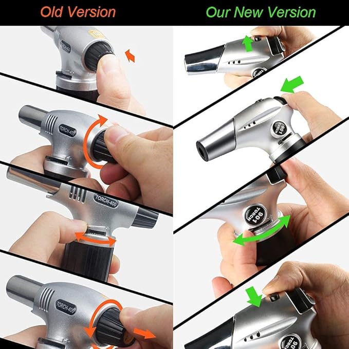 Blow Torch, Home-Grade Kitchen Cooking Torch with Lock Adjustable Flame Refillable Mini Blow Torch Lighter for BBQ, Baking, Brulee Creme,Light Cooking Tasks,DIY Soldering (Butane Gas Excluded)