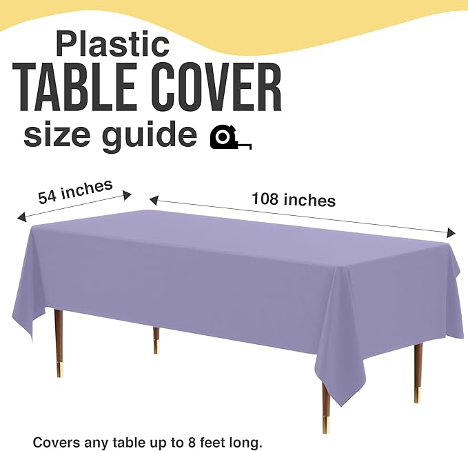 Exquisite 66% Thicker Premium Plastic Table Cloth Rectangle Table Cover 0.5 Mil 6 Pack Lavender Table Cloth 54 Inch x 108 Inch Disposable Tablecloth Won't Tear Easily Like Cheap Thin Brands