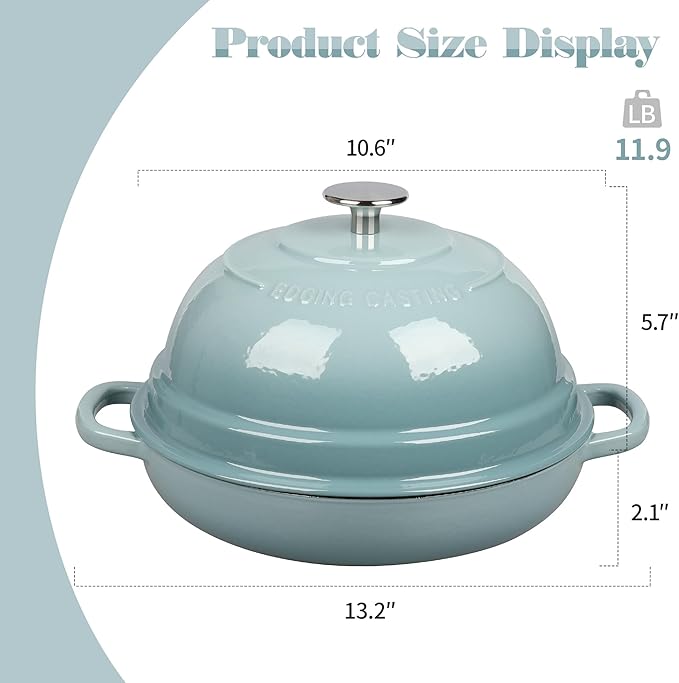 Enameled Cast Iron Dutch Oven Pot with Lid, Round Bread Oven for Homemade Sourdough Bread Baking, 6 Quart, Seasalt