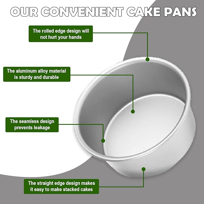 8 Inch Cake Pan Set of 2,Stainless Steel Round Layer Cake Baking Pans,No Coating Cake Pans Cake Mold, Mirror Finish Dishwasher Safe Cake Pans Sets for Baking