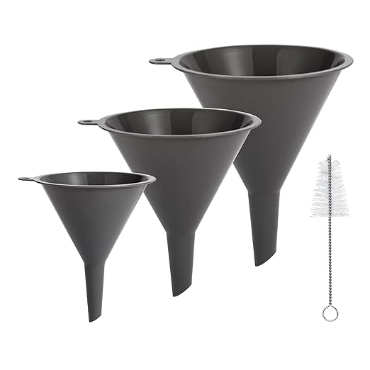Plastic Kitchen Funnel Set of 3 with Clean Brush, Round Food Funnels for Kitchen Use, Multifunctional Funnels for Filling Canning&Bottles, Suitable for Cooking, Lab and Automotive Use