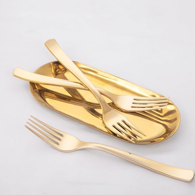 Liacere 360Pcs Plastic Forks - Heavyweight Forks - 7 Inch Heavy Duty Gold Disposable Forks- Gold Plastic Silverwar Perfect For Parties & Weddings & Thanksgiving & Restaurants And Daily Using