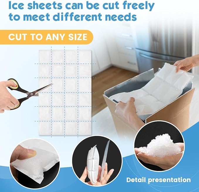 Ice Sheets for Coolers Reusable - Ice Pack Sheets - Ice Mat with Flexible 96 Ice Cube Packs - Ice Blanket Large Flat Freezer Long Lasting Ice Packs for Cooler