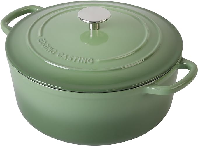 Enameled Dutch Ovens Cast Iron Dutch Oven Pot with Lid for Bread Baking, Cook, Dual Handle, 7 Quart, Pistachio Green