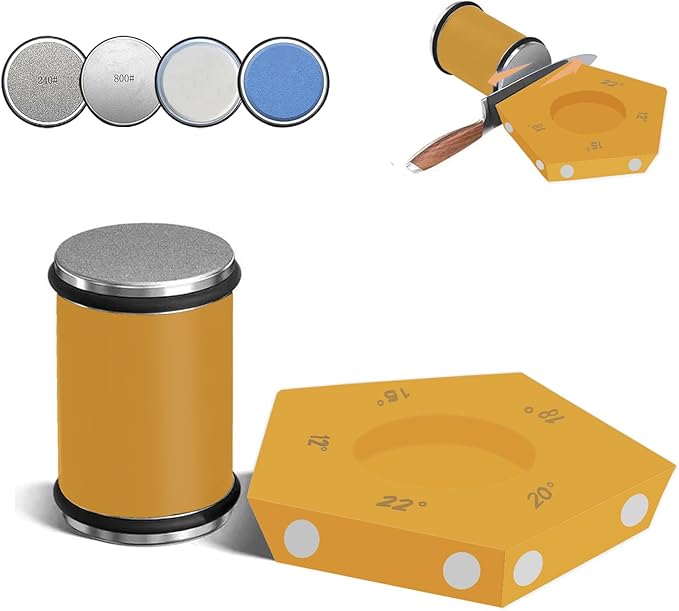 Rolling Knife Sharpener with 2 Diamond Discs and 2 Honing Discs, 5 Magnetic Angle Offer 12/15/18/20/22° for Kitchen Knives (SET-A)