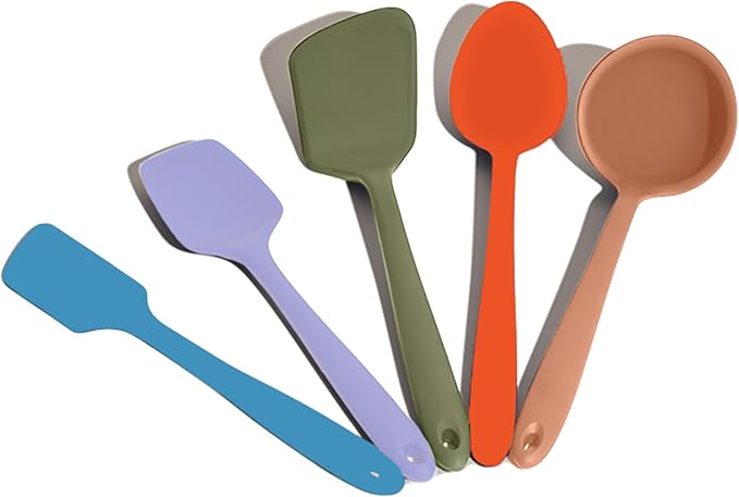 GIR: Get It Right 5 Piece Silicone Ultimate Kitchen Utensils Set - Ladle, Spatula, Flip, Spoon & Spoonula - Non-Toxic Cooking Utensils for Nonstick Cookware, Cooking and Baking - Mediterranean