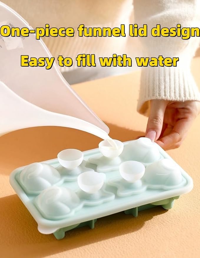 Cute 3D Cat Silicone Ice Cube Tray Mold Cartoon Animal Ice Box BPA-Free (Green)
