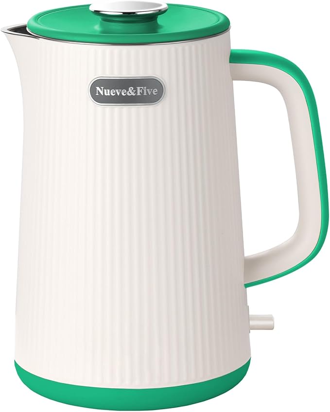 Nueve&Five 1.7L (57oz) Large Electric Kettle Perfect for 7+Cups of Tea and Coffee,2 quarts Double Wall Big Electric Tea Kettle,Auto Shut Off,1200W Hot Water Kettle Electric -Green