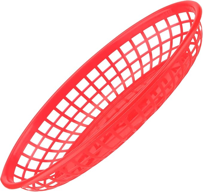 40 Pack 9x5.7x1.6 Inch Plastic Fast Food Baskets, Restaurant Serving Baskets, Red Oval Fast Food Serving Basket for Picnic, Deli Serving, Chicken, Burgers and Fries