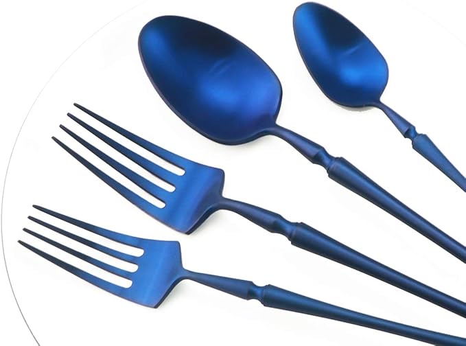 Gugrida Unique & Beautiful Flatware Set - 5 Piece Iridescent Silverware Sets | 18/10 Stainless Steel Reusable Cutlery Set | Blue Utensils Service For 1 with Dessert Fork, Knife, Spoon, Dinner Fork