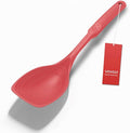 Large Silicone Cooking Spoon, Non-Stick Solid Spoon set with Deep Bolw and Measurement Mark for Mixing, Serving, Draining, Scooping, Scraping, Heat Resistant Kitchen Utensils, Red