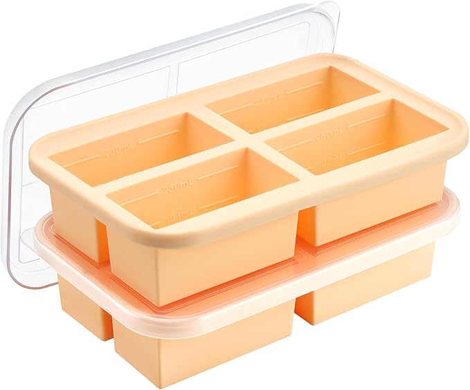 Super Ice Cube Tray 1 Cup X 4 Portions Big Silicone Freezing Mold with Lid, for Soup&Meal, Prep Food Leftovers Freezer Storage Container, 2Pack