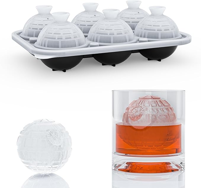 6 Chamber 2.34" 3D Death Star Ball Ice Cube Tray With Funnel,Large Round Ice Ball Molds Silicone Fun Shapes Whiskey Circle Ice Tray,For Chilling Whiskey,Cocktails,Bourbon,Brandy and Beverages