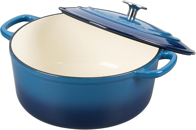 Enameled Cast Iron Dutch Oven Pot with Lid, 7 Quart, Round Dutch Ovens for Bread Baking, Bread Oven, Oven Safe up to 500°F, Lake Blue