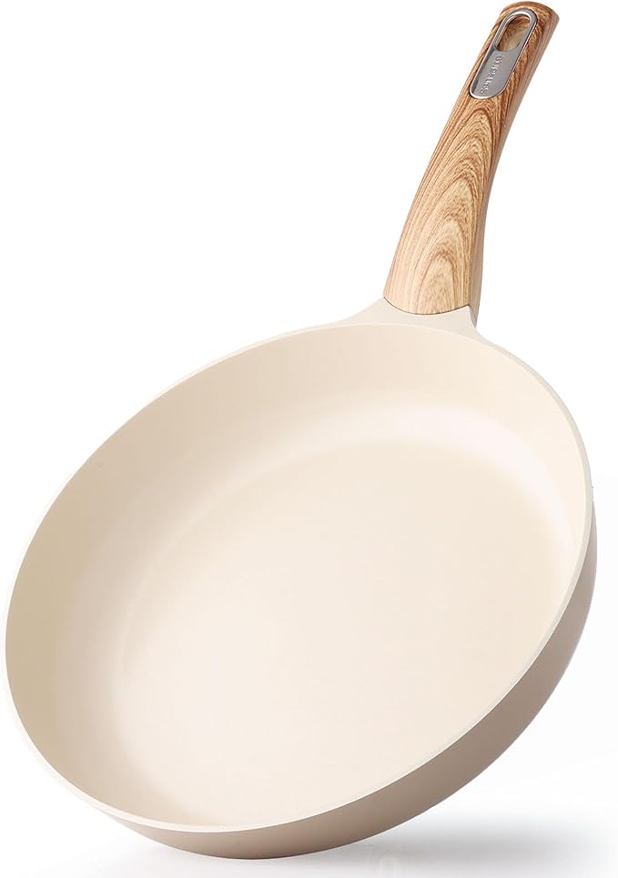 SENSARTE Ceramic Nonstick Frying Pan Skillet 9.5Inch Non Stick Omelette Pans, Non-toxic Healthy Kitchen Cooking Chef's Pan, Free of Intentionally Added PFOA/PFAS/PTFE, Induction Compatible, Taupe