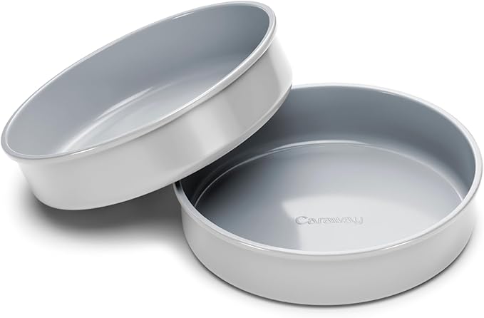 Caraway Non-Stick Ceramic 9” Circle Pans - Naturally Slick Ceramic Coating - Non-Toxic, PTFE & PFOA Free - Perfect for Birthday Cakes, Tartes, & More - Gray