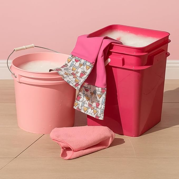 House Naturals 4 Gallon Square Food Grade Bucket Pail with Plastic Handles and Lid (Pack of 3) Made in USA containers (Magenta - White lids)