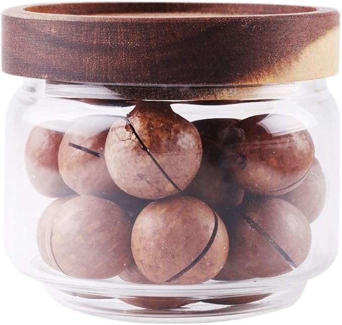 Glass Coffee Containers, 8.5 FL OZ/250 ml Kitchen Serving Food Storage Canister with Sealed Wooden Lid, BPA-Free Clear Glass Jar for Tea Leaves, Powder, Spice(3.06 inch)