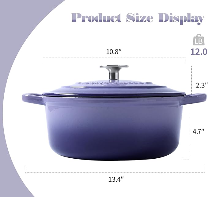 Enameled Cast Iron Duch Oven, 5.5 Quart Round Dutch Ovens Pot with Lid, Dual Handle for Bread Baking, Purple