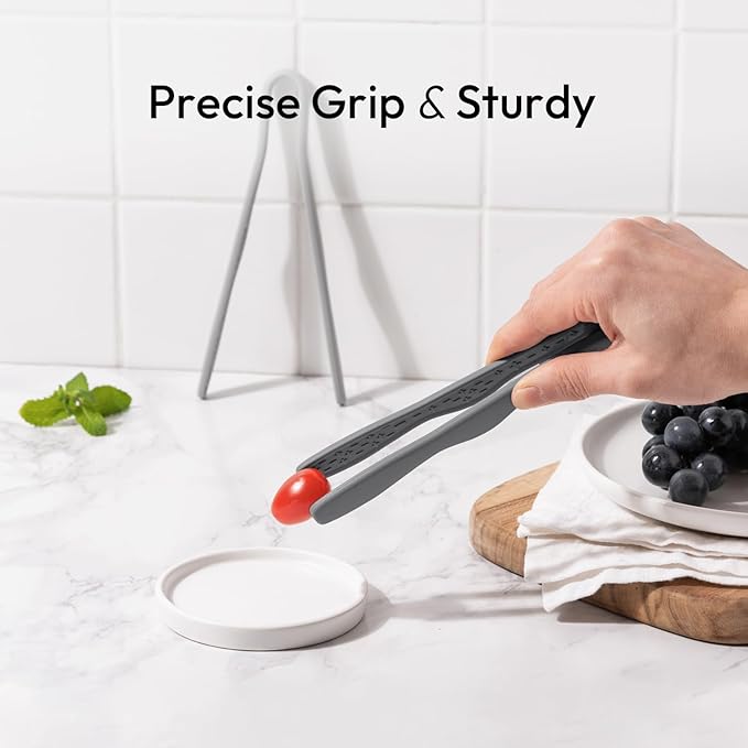 carrotez Mini Silicone Toaster Tongs, Anti-Slip,Non-Scratch Mini Tongs 7 Inch - Modern Grey