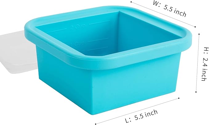 Silicone Freezing Tray with Lid - 2-Cup 2 Pack Freezer Containers,Make 1 Perfect Freezing,Storing Soups, Foods, Stews, Dips or Sauces Simple and Convenient Color Aqua