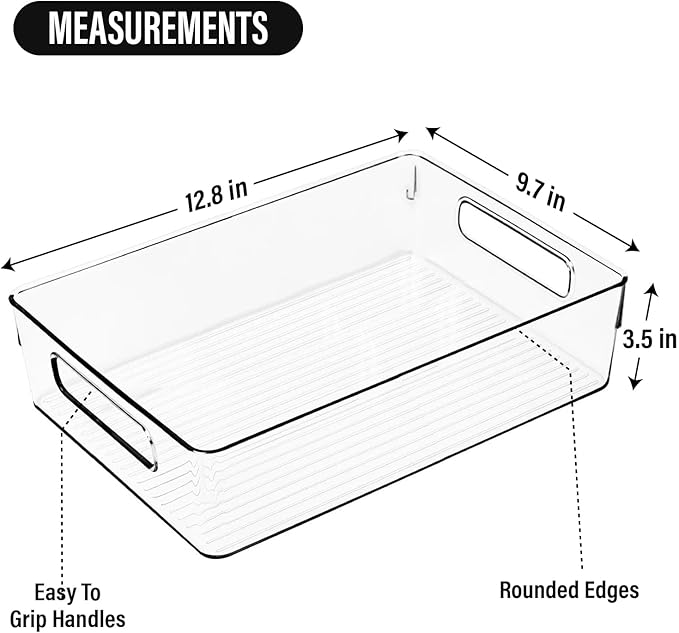 Large Clear Plastic Storage Bins, Pantry Organizers and Storage Containers Fridge Organizer Bins for Organizing Home Kitchen Under Sink Bathroom Refrigerator Freezer Laundry Room