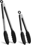 Kitchen Tongs, Stainless Steel Silicone Tongs for Cooking 600ºF High Heat-Resistant BBQ Grilling Locking Tongs, Set of 2-9" and 12" Black