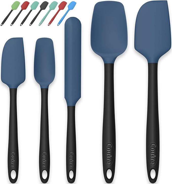 Coukre Silicone Spatula Set of 5,High Temperature Resistant, Food Grade Silicone, Dishwasher Safe, for Baking, Cooking (Deep Blue Black)