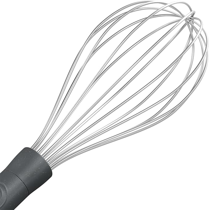Zyliss Hand Whisk - Sustainable Wheat Straw & Stainless Steel - Balloon Whisk with Grip Lines - Dishwasher Safe - Ideal for Cooking, Mixing, Beating Eggs - Beluga Grey, 26cm x 6cm - Medium