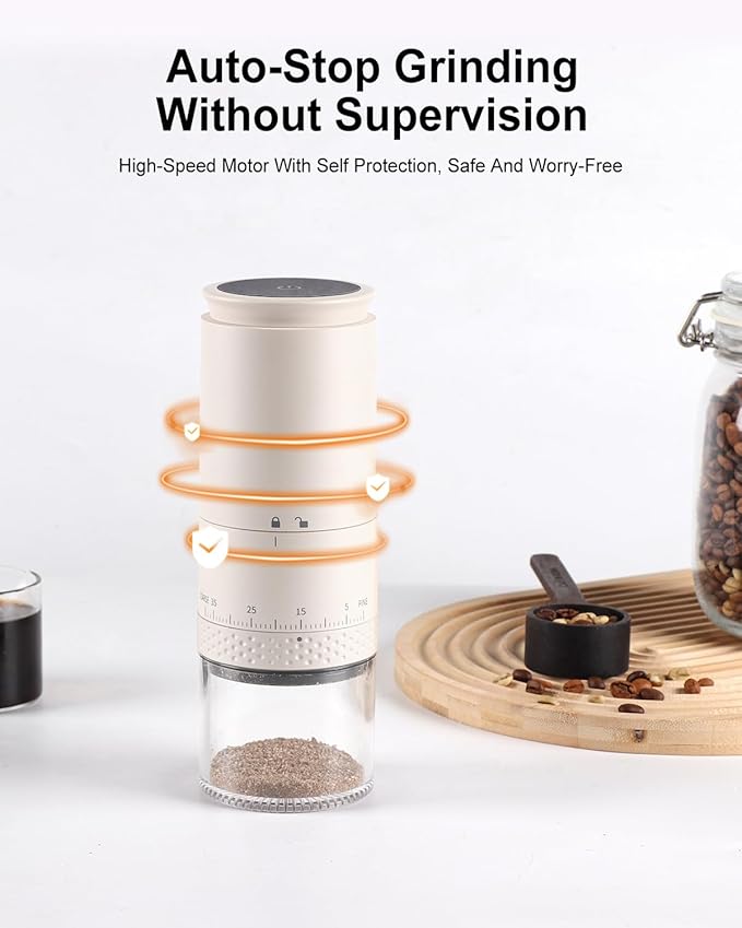 Portable Cordless Burr Coffee Grinder, Electric Conical Bur Espresso Grinder with 38 External Adjustable Grind Settings, Battery Display Panel, Rechargeable Small Coffee Bean Mill For Travel