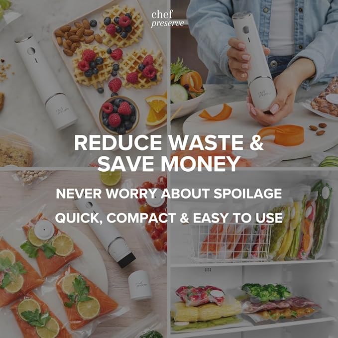 Chef Preserve Reusable Vacuum Sealer Bags for Food – 60 BPA-Free Food Storage Bags, Freezer, Microwave – Odor-Resistant, Leak-Proof – Compatible with Chef Preserve Vacuum Sealers