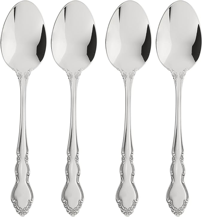 Oneida Dover Fine Flatware Teaspoons, Set of 4 , 18/10 Stainless Steel, Silverware Set, Dishwasher Safe