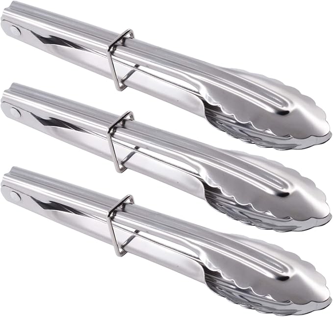 Small Stainless Steel Serving Tongs 7-Inch Salad Tongs, Set of 3 (Silver)
