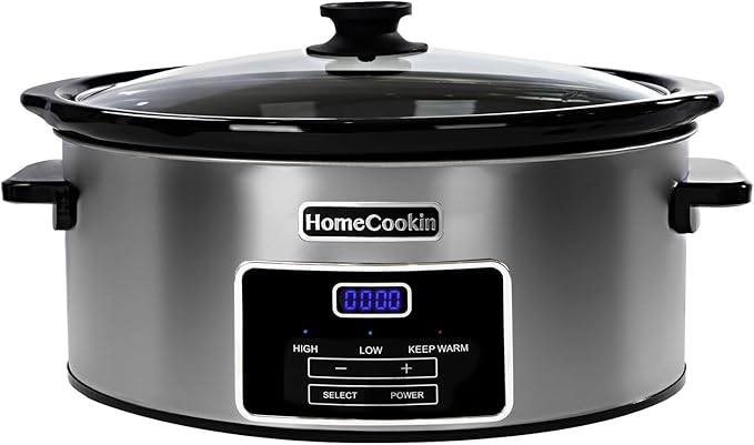 8-Quart Digital Programmable Slow Cooker with Timer - Small Kitchen Appliance for Family Dinners - Serves 10+ People - Heat Settings: Keep Warm, Low and High