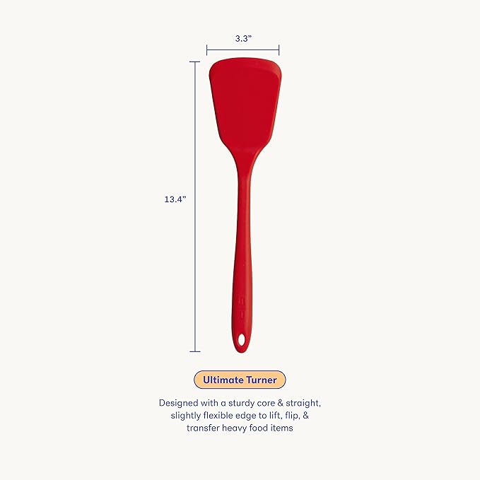 GIR: Get It Right Silicone Spatula Turner - 13-Inch Red - Nonstick Heat-Resistant Silicone Cooking Spatula - Pancake Flipper & BBQ Utensil - Flexible Tip & Sturdy Core