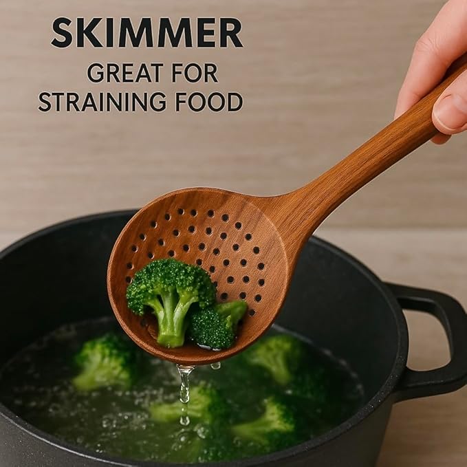 9-Piece Wooden Cooking Utensil Set – Premium Wood Kitchenware for Nonstick Cookware, Heat-Resistant & Durable Wooden Spoons and Spatulas – Eco-Friendly Kitchen Tools for Stirring & Serving
