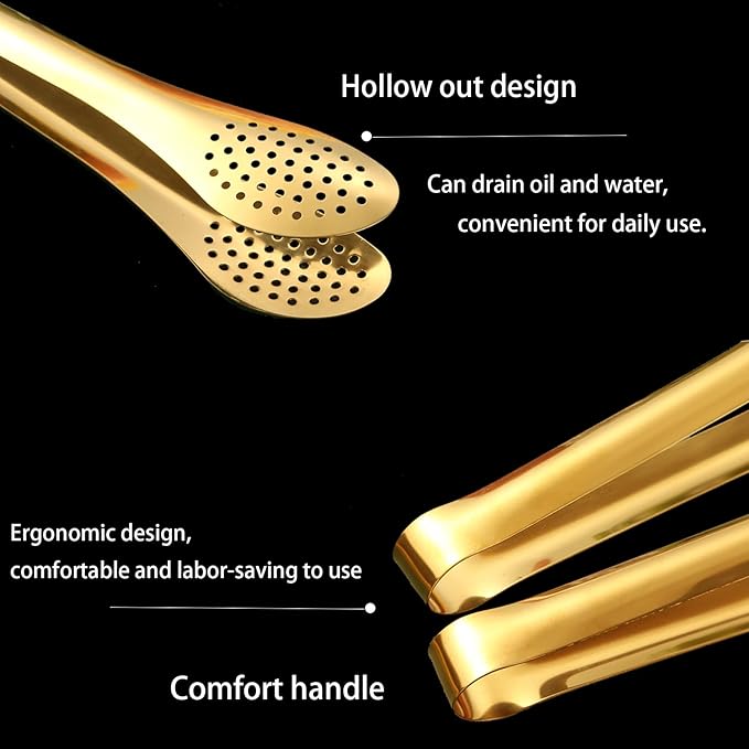 12-Piece Mini Tongs - 5-Inch Stainless Steel Salad Tongs, Small Tongs for Serving Food, Mini Serving Utensils for Appetizers, Party, Coffee, Desserts (Gold)