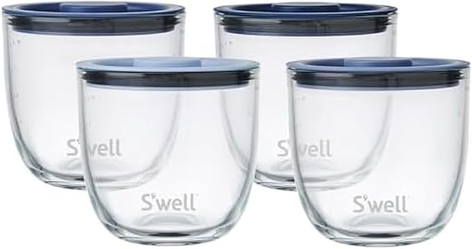 S'well 16oz Glass Prep Bowl Set of 4 For Easy Meal Prep, Coastal Blues, Made From Durable Tempered Glass