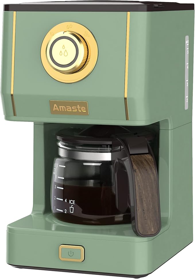 Amaste Drip Coffee Maker, Coffee Machine with 25 Oz Glass Coffee Pot, Retro Style Coffee Maker with Reusable Filter & Three Brewing Modes, 30minute-Warm-Keeping, Matcha Green