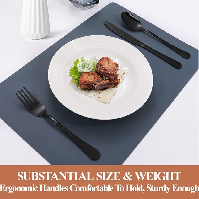 Lazycorner 30 Pcs Black Silverware Set for 6, Mirror Polished Flatware Set Stainless Steel Fork Knife Spoon, Food Grade Eating Utensils Sets, Reusable Silverwear Cutlery Set, Dishwasher Safe