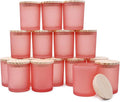 Thick Candle Jars for Making Candles 16 Pcs, 7 OZ Empty Jars with Wood Lids for Candle Making, Sample Container, Frosted Pink