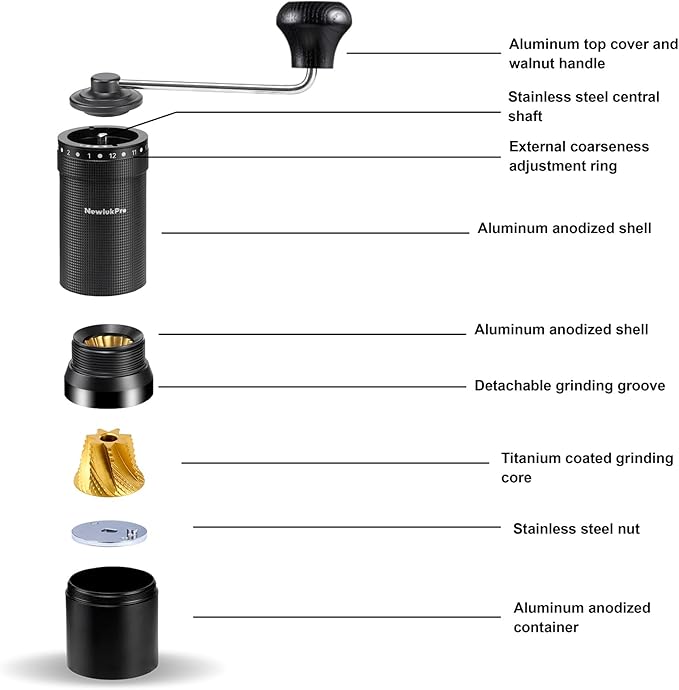 M7 Pro Manual Coffee Grinder,Titanium Coating Conical Burr,Hand Coffee Grinder with External 72 Grinding Scales,All-round Hand Grinder for Pour Over Drip French Press Espresso (Black)