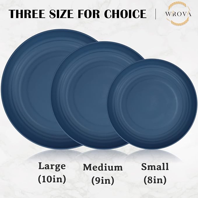 Wrova Wheat Straw Plates - 10 Inch Unbreakable Dinner Plates Set of 8 - Dishwasher & Microwave Safe Plastic Plates Reusable - Lightweight Plates for kitchen,camping (Colorful Series)