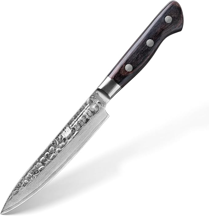 FINDKING Paring Knife 5 Inch, Damascus Small Kitchen Utility Knife for Fruit, Prep & Travel Use (Raven Series)