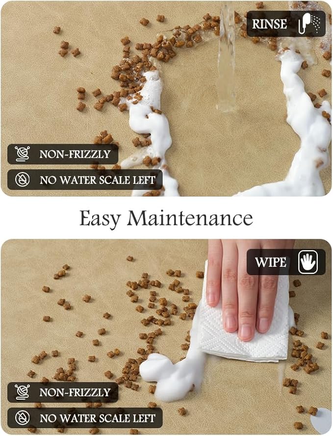 Pet Feeding Mat-Absorbent Dog Mat for Food and Water Bowl-No Stains Quick Dry Water Dispenser Mat-Dog Accessories Pet Supplies-Bowl for Messy Drinkers（Beige,12"x19"