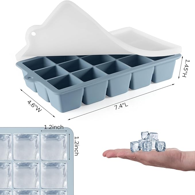 Silicone Ice Cube Tray 2 Pack, HANCELANT Ice Cube Mold, Ice Trays for Freezer with Lid for Whiskey, Baby Food, BPA Free, Easy Release