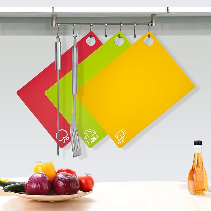 GoodLuck 10 Pieces Flexible Cutting Boards with Hanging Hole, BPA Free Plastic Cutting Boards for Kitchen, Non Slip Cutting Mat for Meat and Vegetables